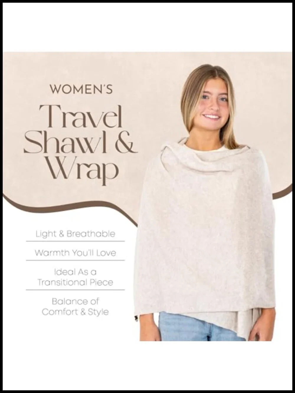 Cashmere Wool Blend Wrap Shawl, Pashmina Scarf Travel 78x27